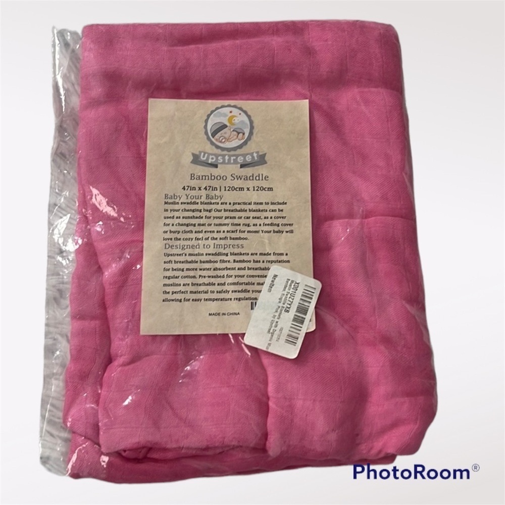 New Upstreet Baby Organic Muslin bamboo swaddle blanket in Pink 47 in x 47 in